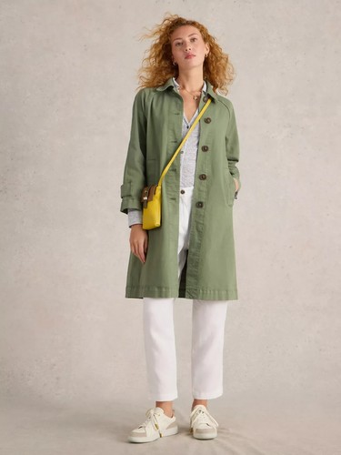 WHITE STUFF Oakleigh Green Cotton Denim Mid Length Collared Coat Size 16 NEW - Picture 2 of 19