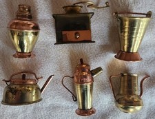 Rare Vintage Miniature Dollhouse 2" Copper and Brass Kitchen Pcs Stamped Japan