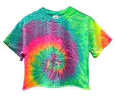 Fluorescent Rainbow Tie-Dye Unisex Cropped Tee