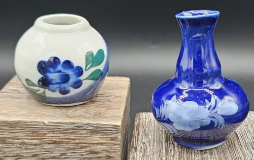 Set Of (2) Hand-painted Mini Art Pottery Bud Vases