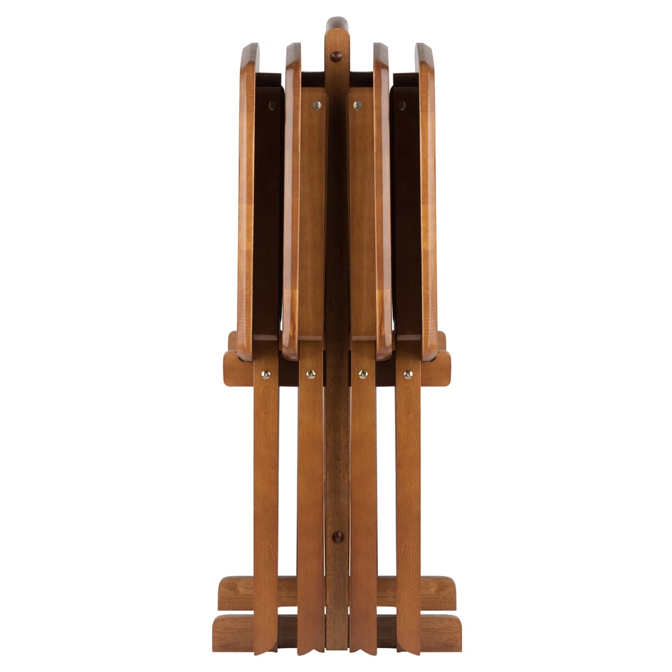 Juego de mesa bandeja madera plegable portátil con acabado de teca de 5 piezas soporte para aperitivos TV cena Foto 4 de 4