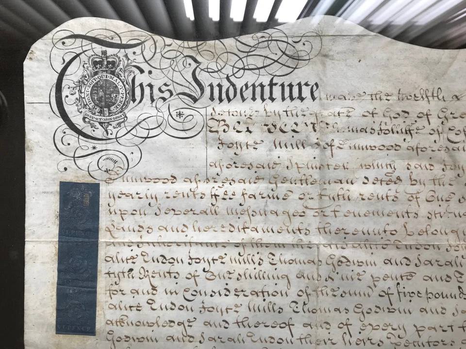 MID 18TH C BRITISH INDENTURE 1753 LAND TITLE LG VELLUM DOC, 1 SIGNED WAX SEAL - Image 2 of 4