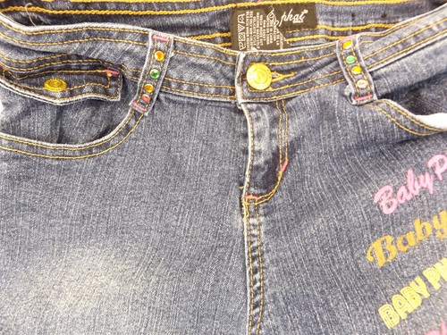Baby Phat Crop Capri Denim Jeans Sz 12 Mid Rise Stretch Embroidered Colorful - Picture 3 of 5