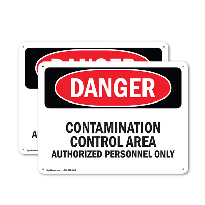 (2 Pack) Contamination Control Area Authorized OSHA Danger Sign Decal Metal