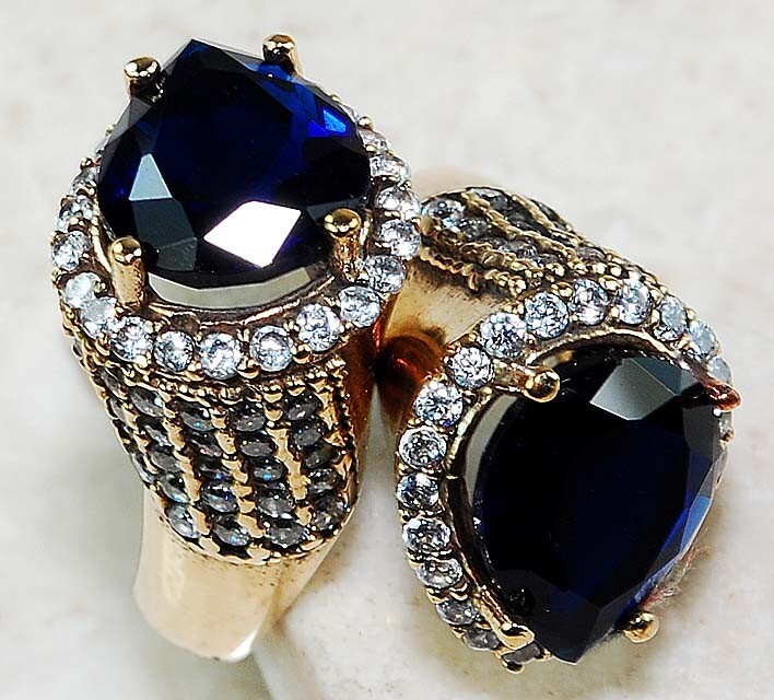 3CT Blue Sapphire Silver Ring Ottoman Empire Style Sz 9 HB3-5