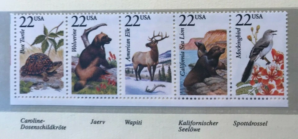USA 1987 5er-Streifen Schildkröte Jaerv Wapiti Seelöwe Spottdrossel postfrisch - Bild 1 von 1