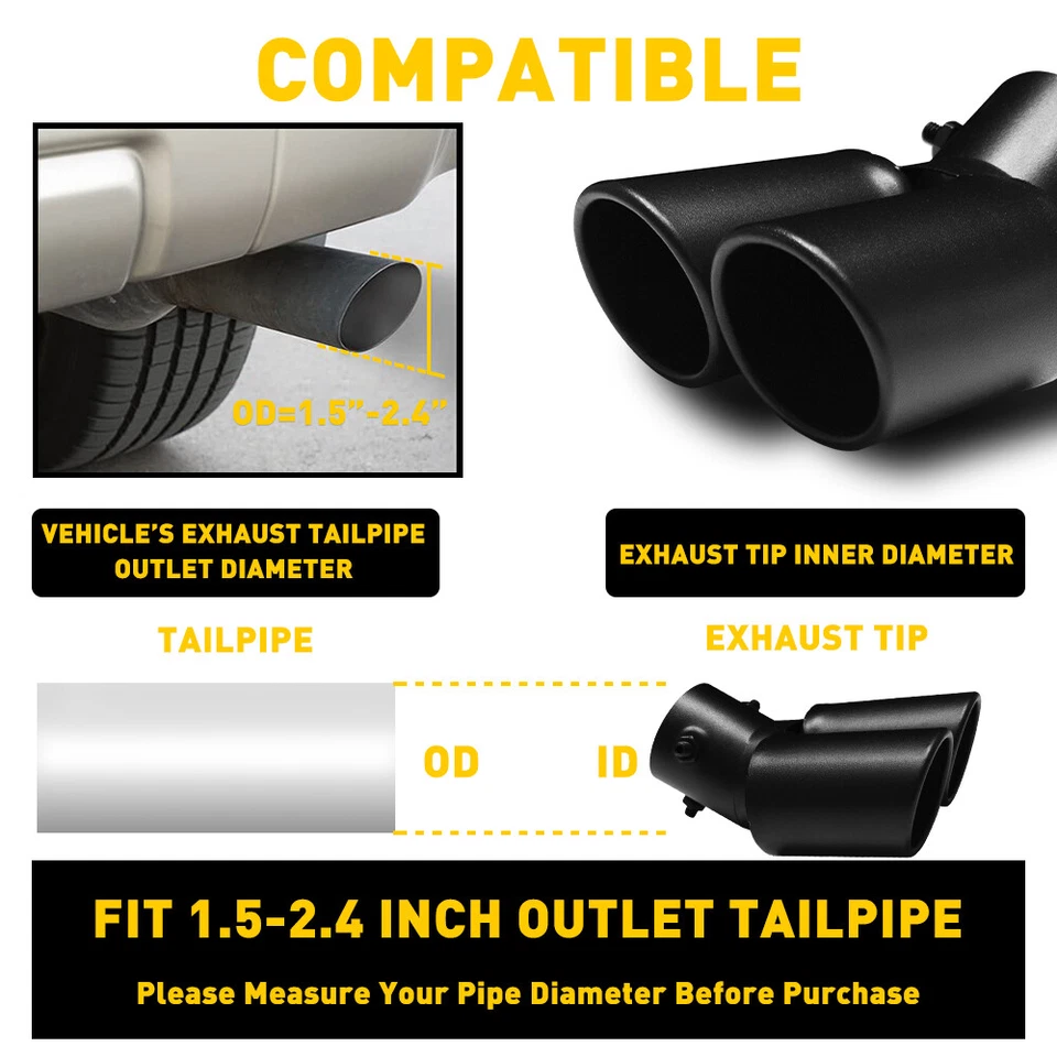 Car Rear Exhaust Pipe Tail Muffler Tip Auto Accessories Replace Kit Black - Image 3 of 4