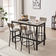 Bar Table Set 5-Piece Kitchen Breakfast Pub Table with 5 PU Bar Stools