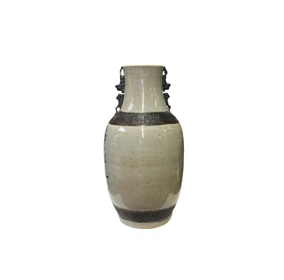 Vintage Chinese Crackle Ceramic Blue White Flower Birds Vase