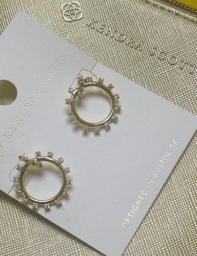 Kendra Scott Wesley Gold Stud Loops Crystals 14k Gold over Brass 1@ Round - Picture 4 of 10