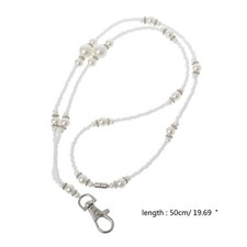 Simple Pearls Bead Chain ID Badge Holder Lanyard Necklace with Clasp