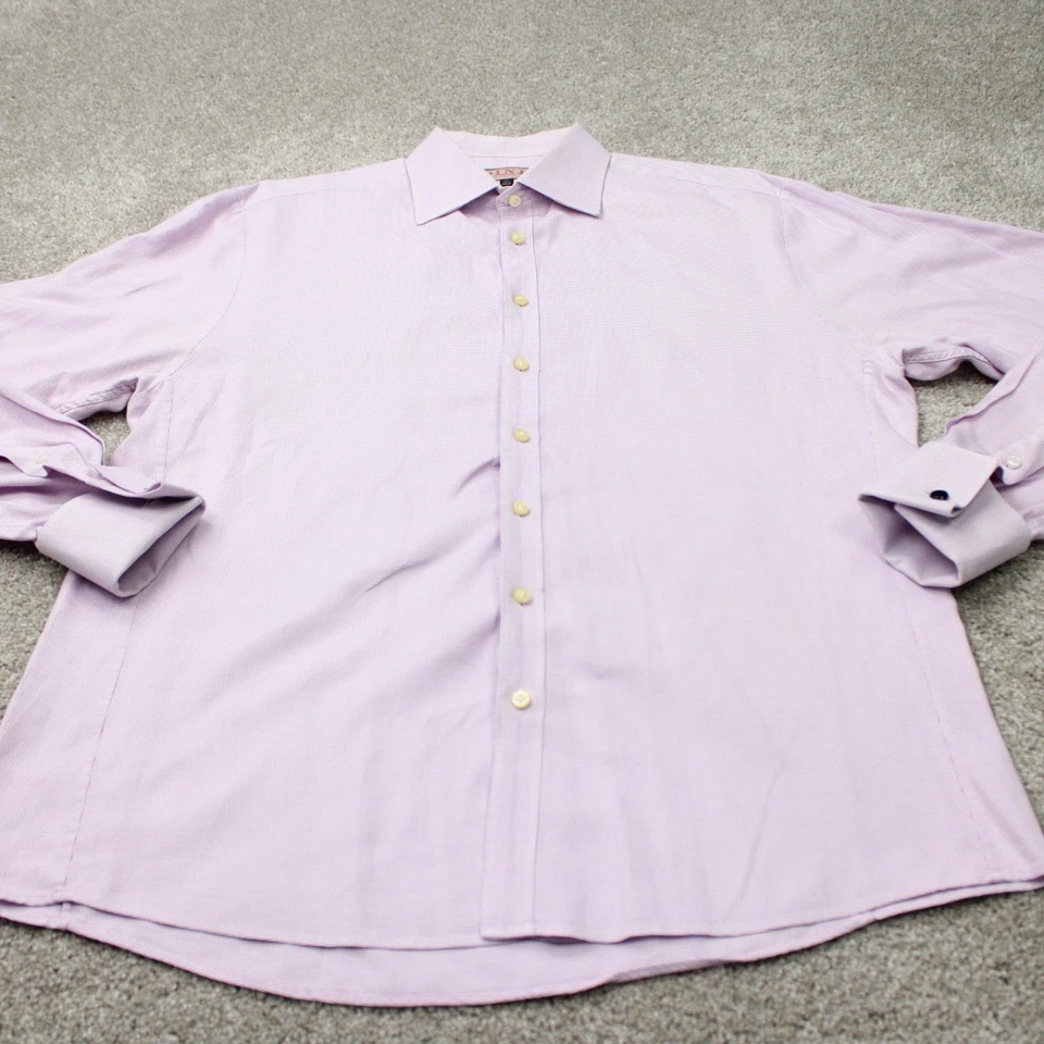 Camisa de Vestir Thomas Rosa Para Hombre 17, 43 Rosa Calce Ajustado 100% Algodón Puño Francés L/S Foto 3 de 4