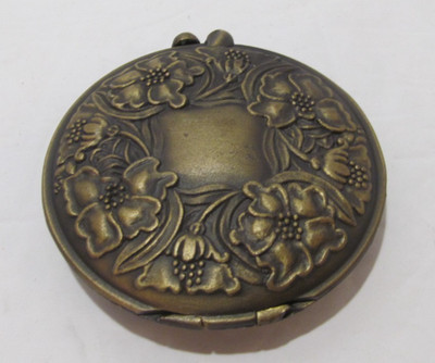 Vintage Pewter Compact Mirror Art-Nouveau Style Floral