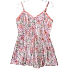 Delicates Babydoll Satin Chemise Floral Slip Nightgown Women L Lingerie Pink