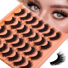 Voluminous Cat Eye False Eyelashes - 14 Pairs Fluffy Black Fake Lashes