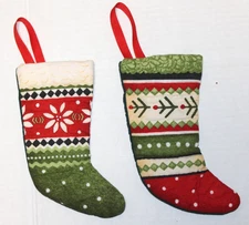 Lot 2 Handsewn & Quilted Mini Christmas Stockings