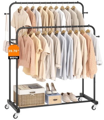 Perchero Doble con Ruedas y 4 Ganchos, Organizador de Ropa para Dormitorio,Nuevo