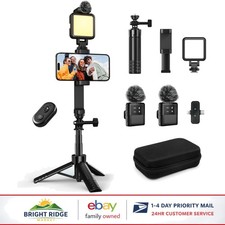 Kit de vlogging todo en uno con trípode ajustable, luz, micrófono y caja de almacenamiento