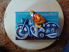 Vintage Tin Motorcycle Biker Litho Friction Toy,New In Original Box