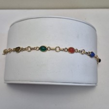 Brazalete Escarabajo Escarabajo Escarabajo Piedras Preciosas Relleno Oro Amarillo 1/20 12K GF De Colección 7.5"