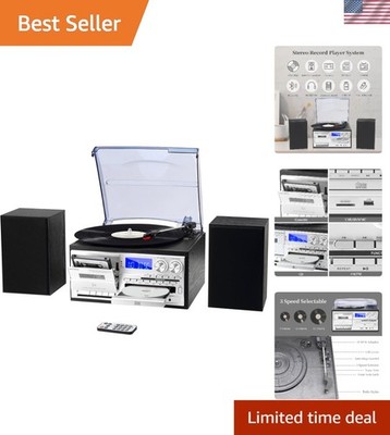 Versatile 10-in-1 Record Player: Cassette, AM/FM Radio & USB Playback Included