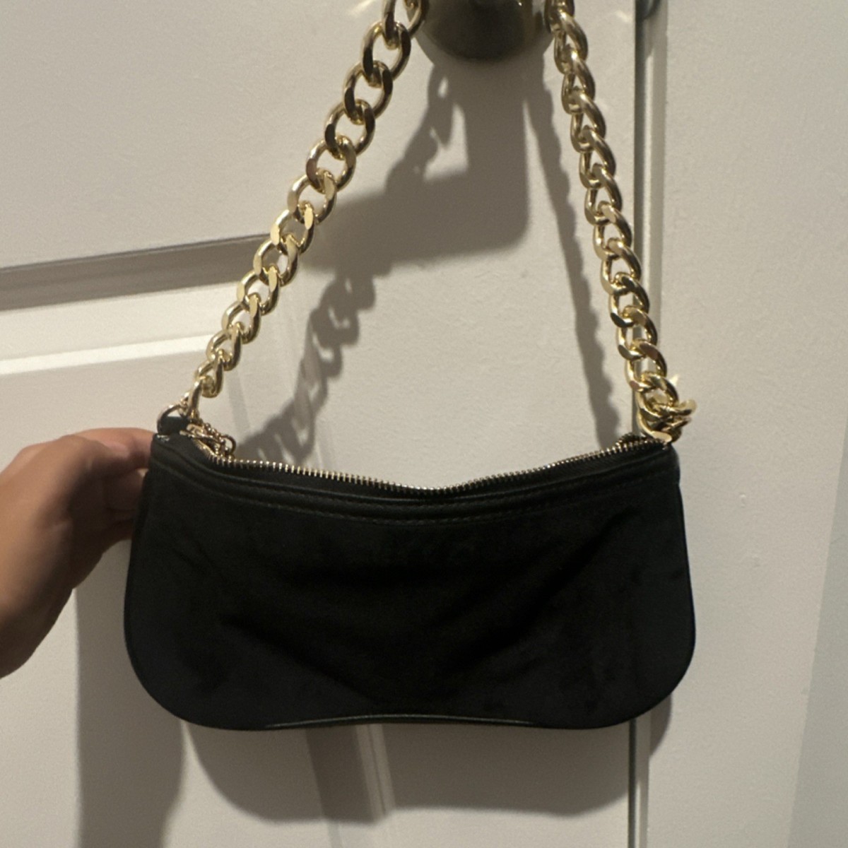 Juicy Couture Black Small Logo Shoulder Bag Rhinestone Zip Gold