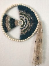 Boho Wall Art Hoop and Yarn Wall Hanging. Dark Teal