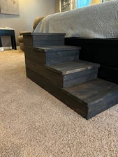 Rustic Dark Walnut Wooden Pet Stairs – 4 Step Dog & Cat Ramp for Bed or Couch