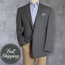 CHAPS Mens Blazer Sport Coat Two Button Casual Jacket 46L Gray 100 Lamb'sWOOL