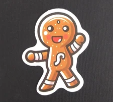 Gingerbread Man Waving Christmas Sticker 2.38" x 2" (AN)