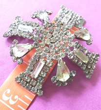 VTG GARNE New York Maltese Cross Prong Set Clear Rhinestone 2.5" Pot Metal FAB**