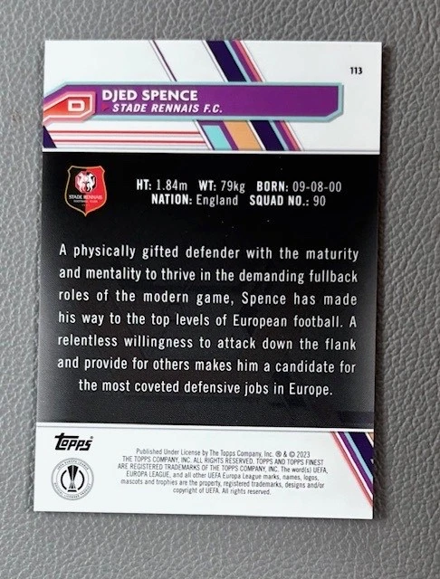 2023 Topps Finest Djed Spence Gold Rc /50! Tottenham! - Image 2 of 2