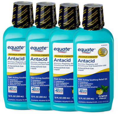 Equate Maximum Strength Antacid over-the-Counter Original Flavor Liquid, 4 Pack