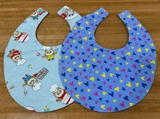 2 HANDMADE LARGE TODDLER SMALL ADULT BIBS - HEARTS AND COOKING OWL PATTERN