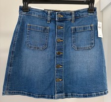 NWT GAP Denim Blue Button-Front Jean Mini Skirt Size 2/26 Pockets A-Line 44