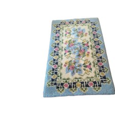 Blue Pink Yellow black Floral Latch Hook Rug Wall Hanging Large 58 X 37