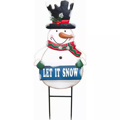 38.25 In. Snowman ''Let It Snow'' Top Hat, Red/Green Scarf Yard Art Stake
