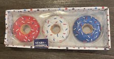 Stars And Stripes Set Of 3 Seasonal Decor Red, While, Blue Doughnuts NIB