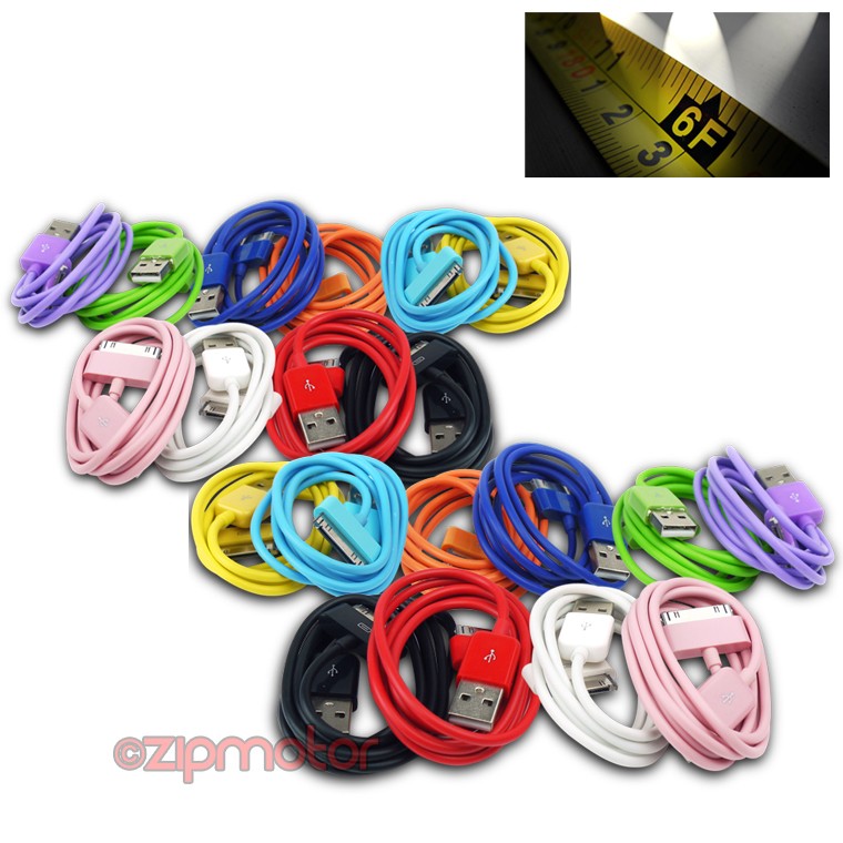 LOT 20 6FT USB SYNC POWER CHARGER CABLES IPHONE IPOD TOUCH CLASSIC NANO IPAD NEW