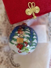 Pier One Glass Christmas Ornament Li Bien PAINTED INSIDE Elves Theme 2005 Box