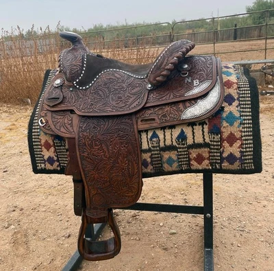 15" Circle Y Saddle Show Pleasure Sterling Conchos Older / Pristine Condition - Image 1 of 4