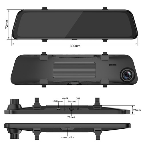 12" Touch Screen backup camera car rear view mirror Android 8.1 car dvr dash cam - Picture 9 of 11