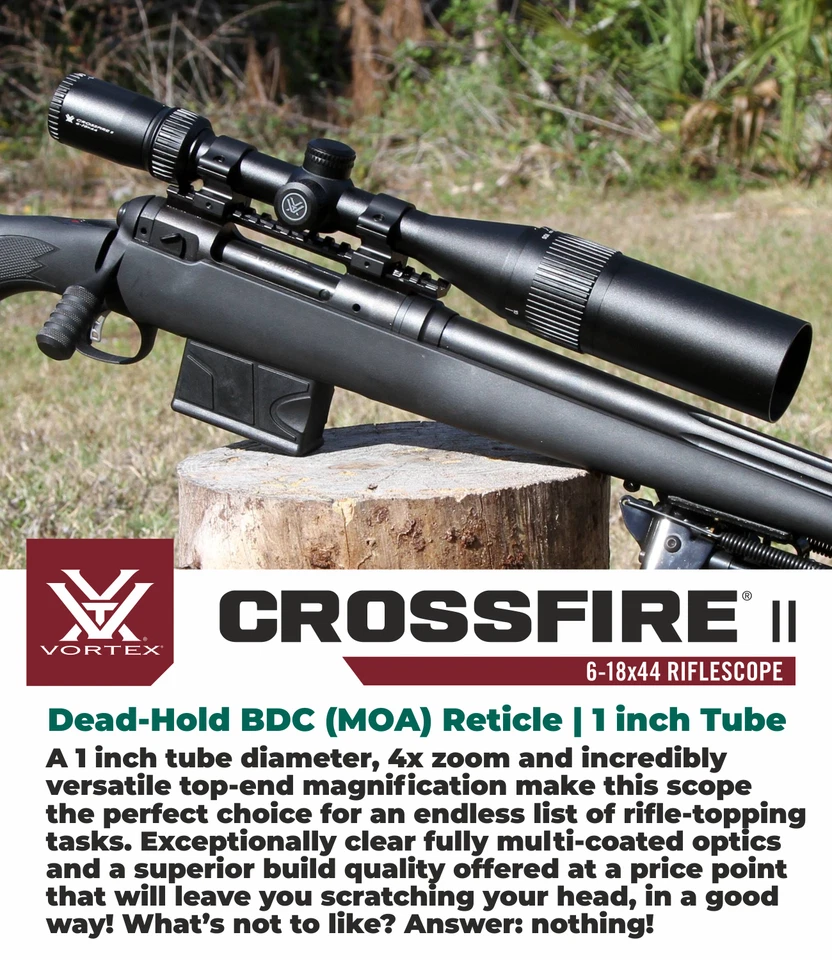 Mira para rifle Vortex Optics Crossfire II 6-18x44 AO Dead-Hold BDC con paquete de anillos H Foto 2 de 4