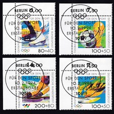 GERMANY 1994 Corner Stamp Compl Set Sports Aid Mi 1717/20 Sn B758/61 Yt 1545/48