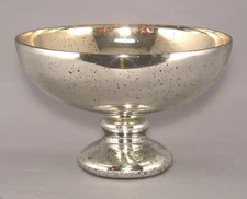 Compote Bowl Vase Glass Silver Mercury Pedestal Base 10"D 6.5"High