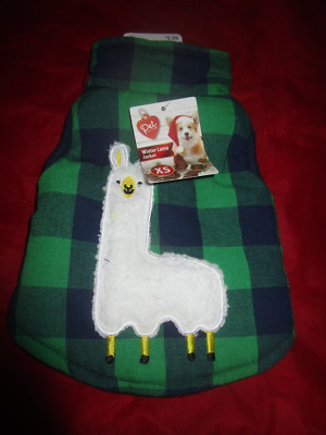 Pet Central Green Plaid Llama Dog Coat Winter Jacket Coat Size XS Extra Small