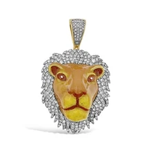 1 cttw Round Diamond Lion Head Pendant Enamel 10k Gold Mens Charm