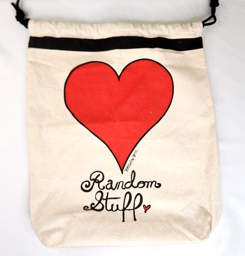 Brighton Canvas Bag Random Stuff Travel Drawstring Tote 16x14 Big Red Heart