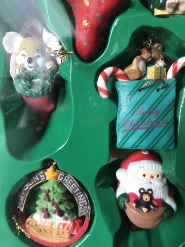 12 NOS Vtg Christmas Porcelain Small Ornaments Santa Mouse Bear (BM SW) - Picture 4 of 6