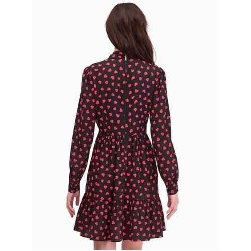 KATE SPADE New York Heartbeat Tie Neck Shirtdress Black Pink Hearts Heart 10 - Picture 7 of 13
